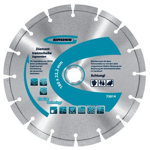 Диск алмазный GROSS 73014, ф180х22,2мм, сегментный, упорядоч