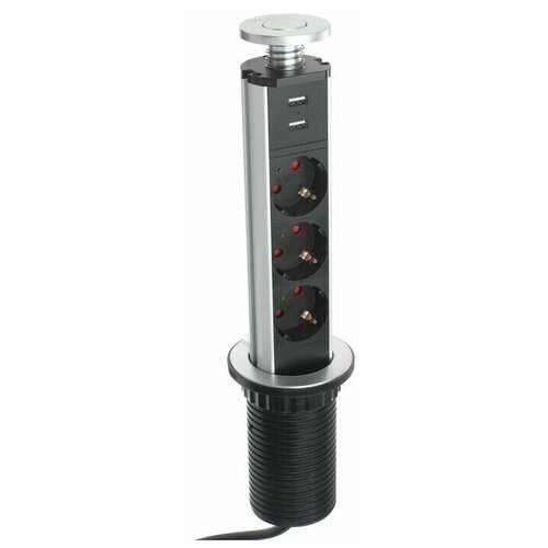 Розетка выдвижная, Luazon, 16 А, трёхместная, в стол, 2xUSB, 2.1 A, цвет