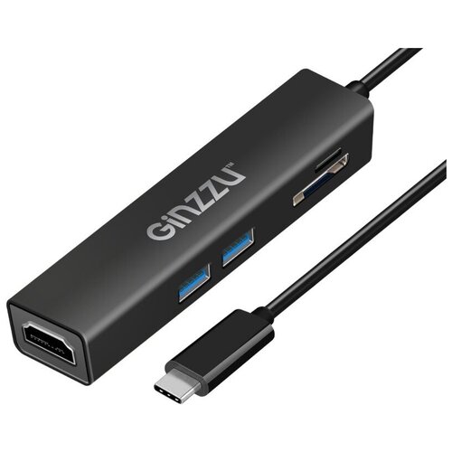   Беру Карт-ридер Ginzzu EXT GR-567UB USB Type-C - HDMI/2xUSB 3.0/microSD/SD Black 17432