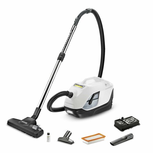 Пылесос для дома Karcher DS 6 1.195-250.0, с аквафильтром, многоступенчатая система фильтрации, 3 насадки, 650 Вт, 80 Дб, в комплекте пеногаситель FoamStop, белый/черный