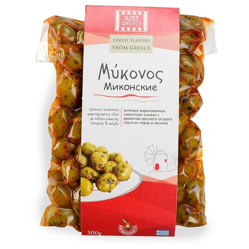 Маслины, оливки, каперсы  Яндекс Маркет Just Greece Оливки зелёные Миконские с ароматом красного острого соуса из перца