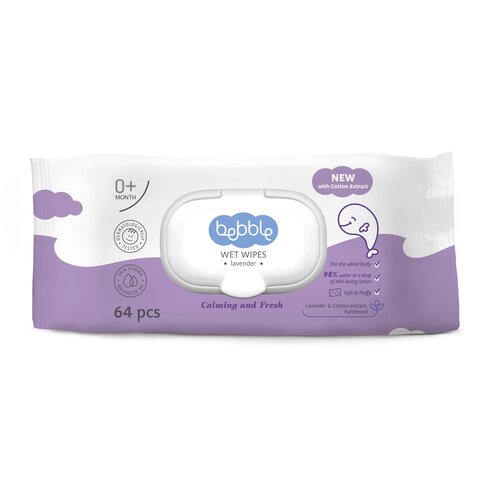 Bebble Салфетки влажные лаванда (LAVENDER) Wet Wipes (64 шт.