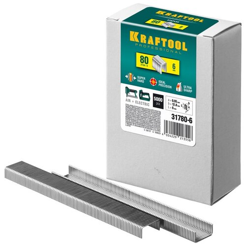 Скобы, гвозди и штифты Скобы Kraftool 31780-6 для степлера, 6 мм