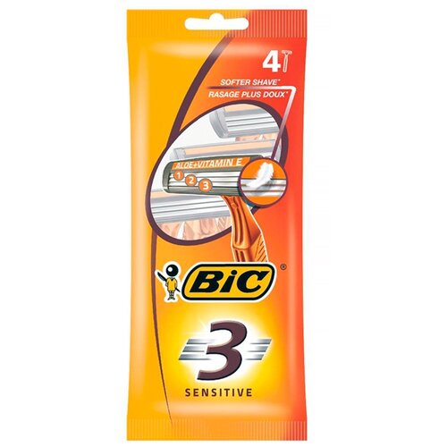 Одноразовый бритвенный станок BIC 3 Sensitive, оранжевый, 4