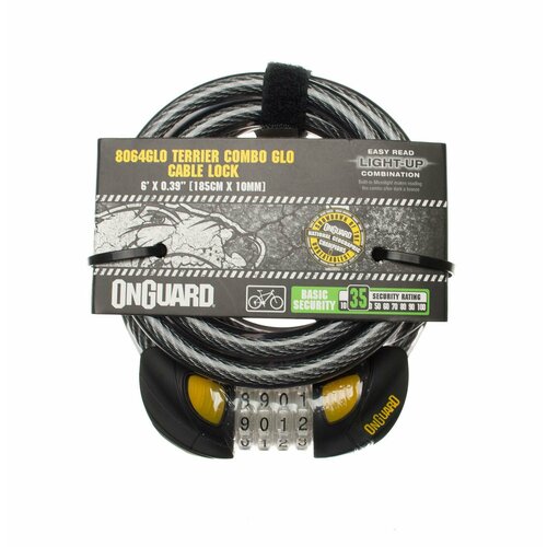 Велозамок тросовый OnGuard Terrier GLO 2022 185см x