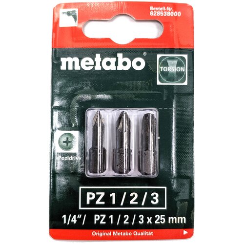 Набор бит Metabo Pozidriv PZ 1/2/3 Torsion 3шт 628538000