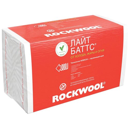 Минеральная вата  Яндекс Маркет Каменная вата Rockwool Лайт Баттс, 1000 x 600 x 50 мм, 10 пл