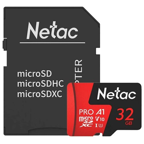 Карта памяти Netac microSD 32 ГБ Class 10, V10, A1, UHS-I U3, R 100 МБ/с, адаптер на SD,