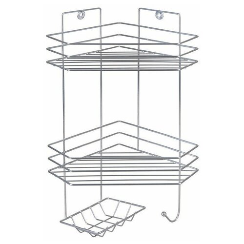 Полка угловая с мыльницей и вешалкой 2-х ярусная, 25x18x42 с