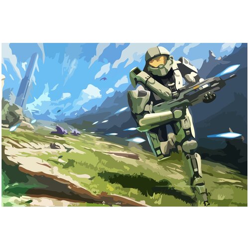 Картина по номерам на холсте Halo воин мастер чиф - 3 60X40