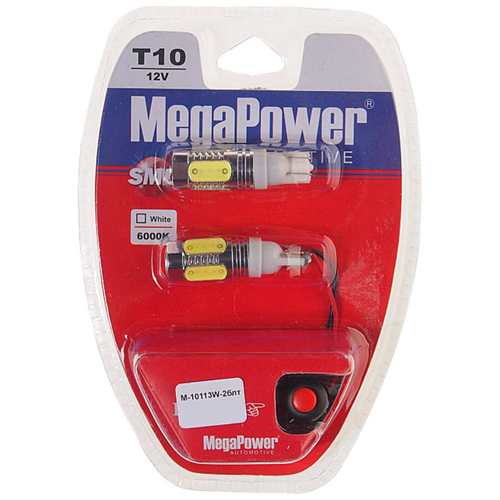 MEGAPOWER Автолампа T10W W2,1x9,5d 4 SMD MEGA WHITE блистер 