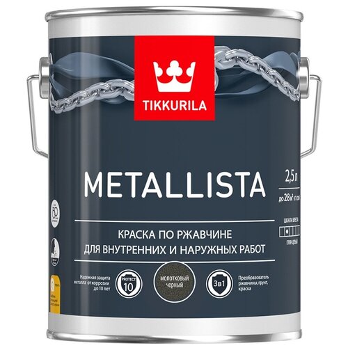 Краска по ржавчине METALLISTA молотковая черная гл 2,5л