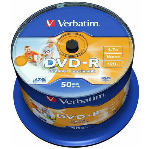 Диск VERBATIM DVD-R 4.7Gb 16x Cake Box (50шт) Printable (435