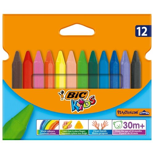 Мелки пластиковые BIC Plastidecor Triangle 12 цветов, трехгр