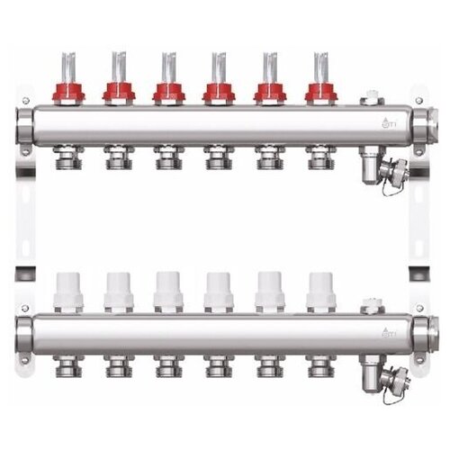 Коллектор нержавейка STI ТТ000013669 1x3/4 на 6 выходов с расходомерами,
