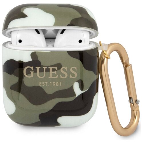  Чехол с карабином CG Mobile Guess TPU для AirPods 1/2, цвет Зеленый камуфляж