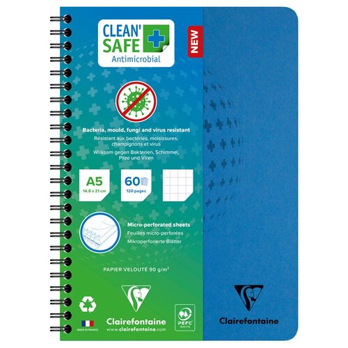 Тетрадь 60л., А5, клетка на гребне Clairefontaine Clean'Saf