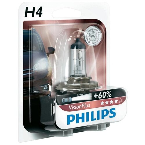 Галогенная лампа Philips H4 (60/55W 12V) +60% VisionPlus (бл