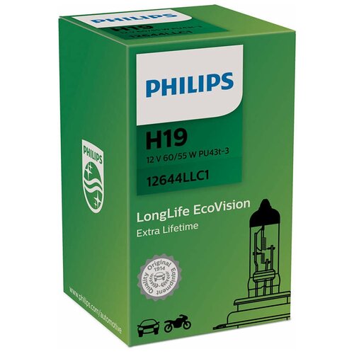 Лампа автомобильная галогенная Philips LongLife EcoVision 12644LLC1 H19 60/55W