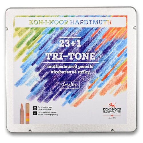 Карандаши многоцв Koh-i-Noor Tri-tone 3444 24шт, мет/пенал 6
