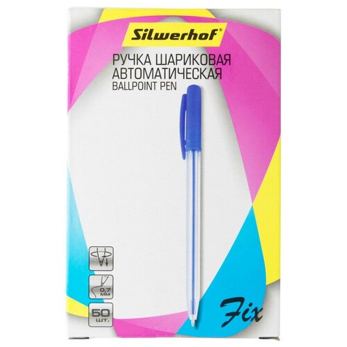 Ручка шариковая автоматическая Silwerhof Fix d=0.7мм синие ч