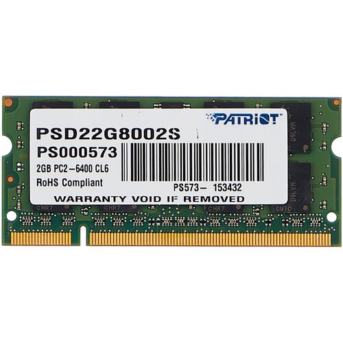 Модули памяти Оперативная память Patriot Memory SL 2 ГБ DDR2 800 МГц SODIMM CL6 PSD22G8002S