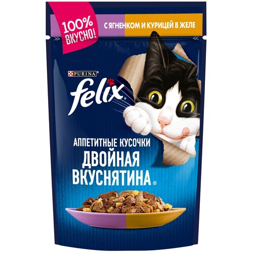 Felix Паучи Кусочки в желе для кошек с ягненком и курицей (1