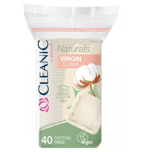 Ватные палочки и диски Диски ватные CLEANIC квадратные Naturals Virgin Cotton 40шт/