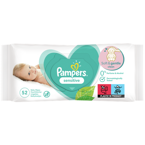 Влажные салфетки Pampers Sensitive, липучка, 52 шт., 1 уп.