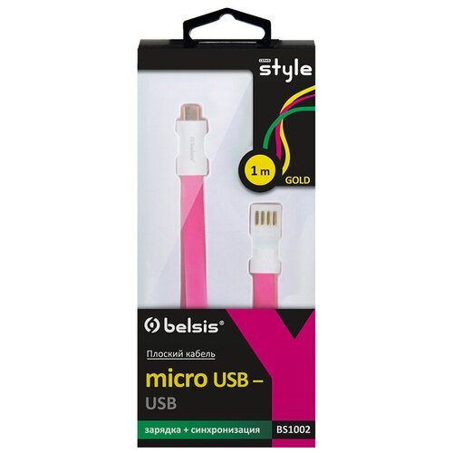 Кабель плоский Belsis BS1002 MicroUSB-USB А (красный)