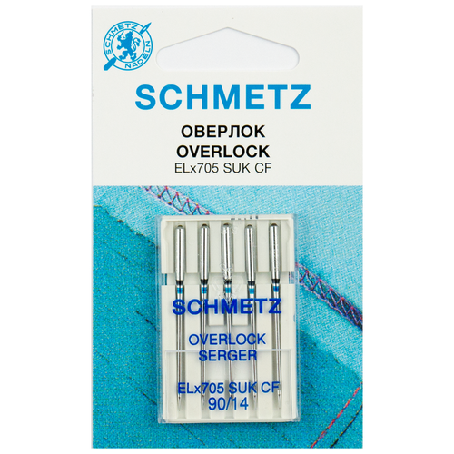 Игла/иглы Schmetz Overlock ELx705 SUK CF 90/14, серебристый, 5 шт.