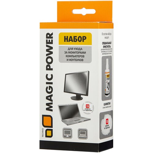 Набор MAGIC POWER MP-836 сухие салфетки+чистящая жидкость 15 шт. для экрана,