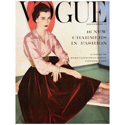 Постер / Плакат / Картина Vogue - Девушка в розово-красном наряде 60х90 см в