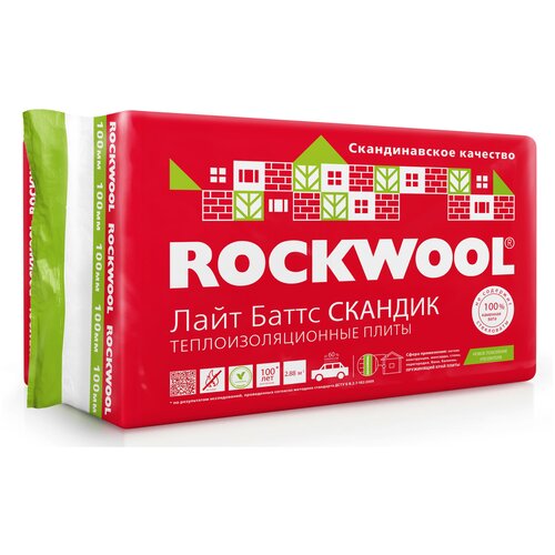 Минеральная вата Каменная вата Rockwool Лайт Баттс Скандик, 1200 x 600 x 100 