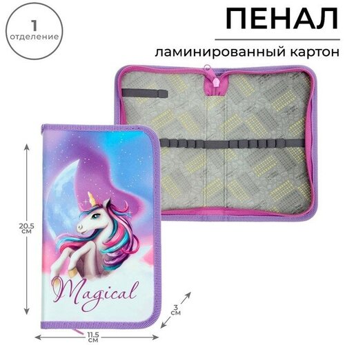 Пенал 1 секция 115 х 205 х 30 мм, Calligrata Магическая единорожка,