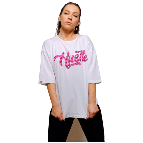 Футболка AV wear Hustle white pink neon oversize жен.