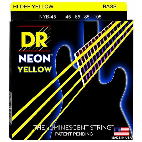 DR NYB-45 (45-105) Neon YELLOW струны для бас-гитар желтого 