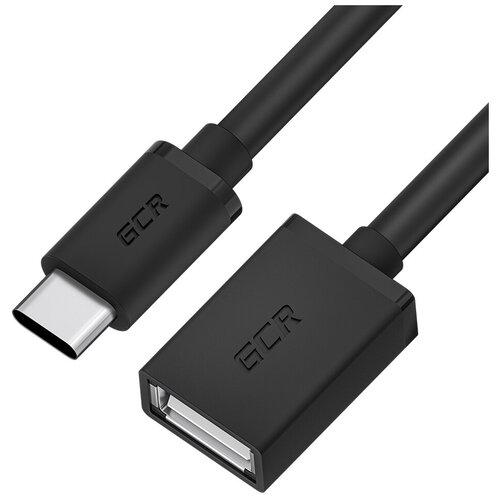 GCR Адаптер переходник OTG 0.75m USB 2.0, CM/AF, черный, 28/28 AWG, экран,