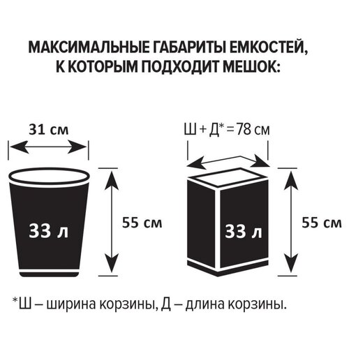 Мешки для мусора на 35 л черные ПНД 7 мкм 50 штук в рулоне 5