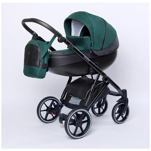 Коляска детская Peppy Zoom 2 в 1 (07) Black экокожа / Зелена