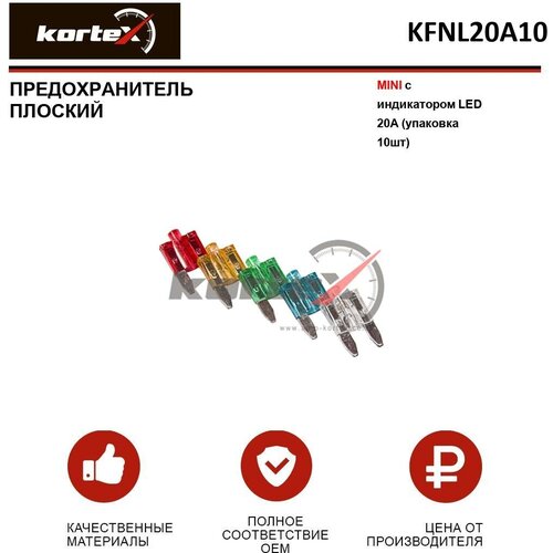 Предохранитель плоский Kortex MINI с индикатором LED 20A (упаковка 10шт) OEM