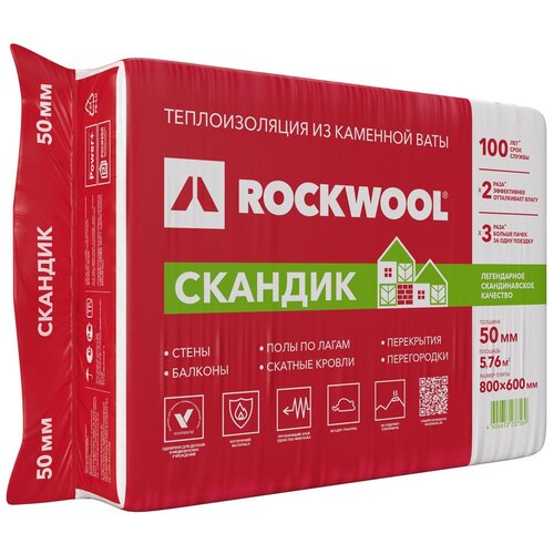 Каменная вата Rockwool Лайт Баттс Скандик, 800 x 600 x 50 мм