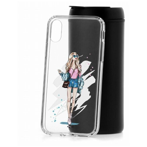 Чехол для iPhone X/XS Kruche Print Fashion Girl, противоударная пластиковая