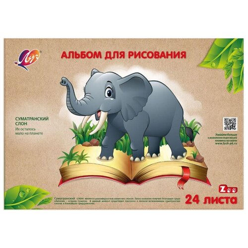 Альбом для рисования А4 24л,скреп, Луч Zoo Слон, 31С 1955-08