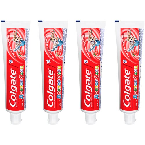 Зубная паста Colgate Доктор Заяц вкус Клубники 2+ набор 4 шт., 50