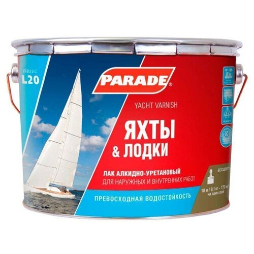 Лак яхтный Parade L20 Яхты & Лодки алкидно-уретановый бесцветный, глянцевая, 10