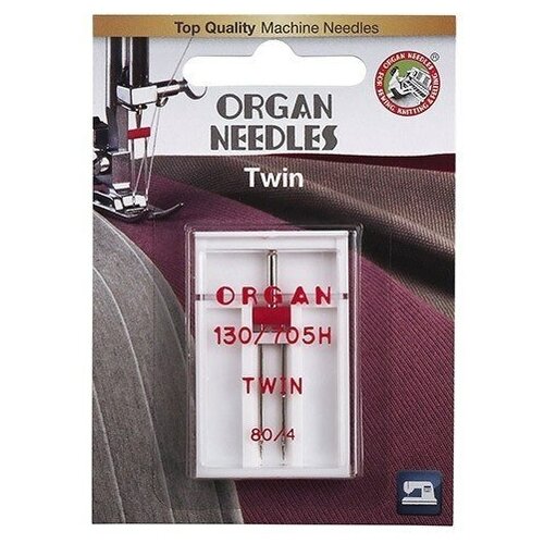 Игла/иглы Organ Twin 80/4, серебристый, 1 шт.