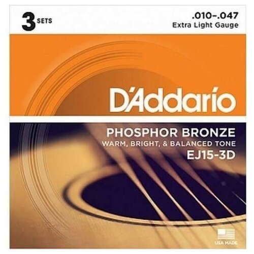 D'Addario EJ-15-3D 3 комплекта струн для акустической гитары