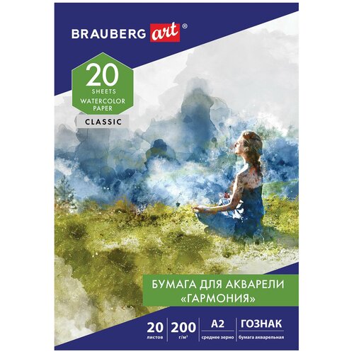 Папка для акварели большая А2, 20 л., гармония, зерно, 200