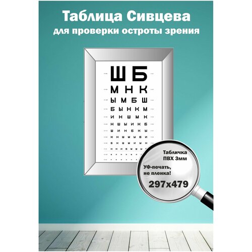 Таблица Сивцева для проверки остроты зрения 297х479мм, пластик ПВХ 3 мм,